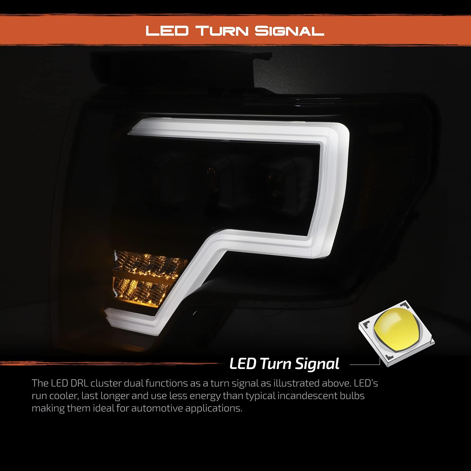 Black Projector Beam Headlights Pair H7143