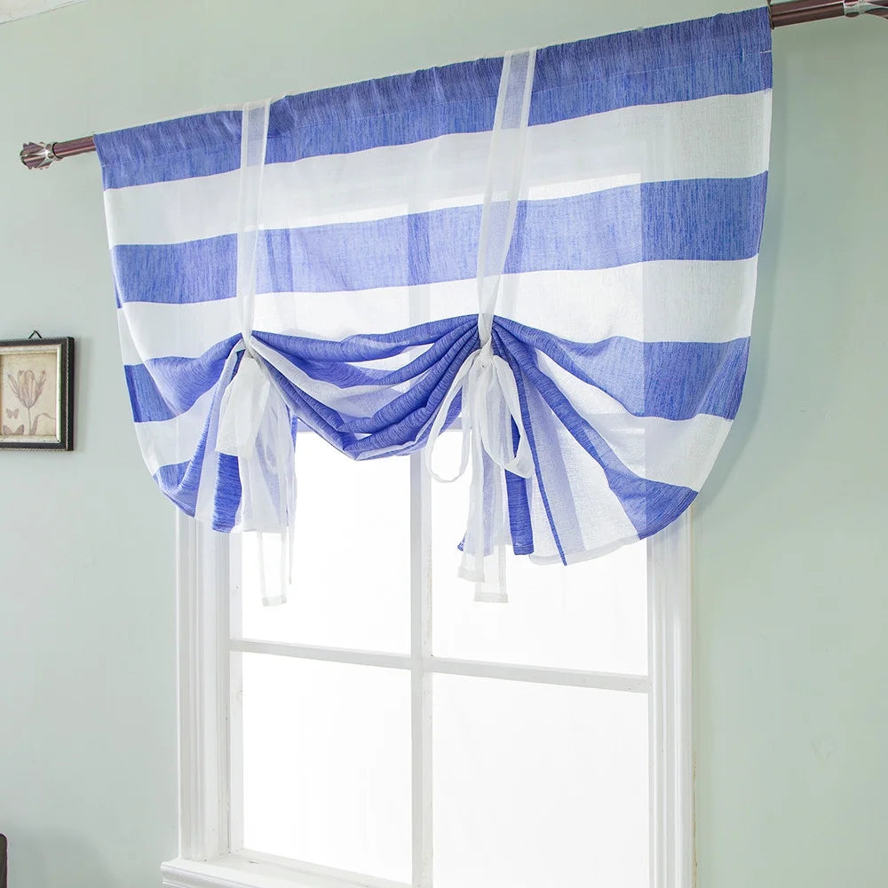 Stripe Tie-Up Roman Shades Sheer Window Curtain Panels N482