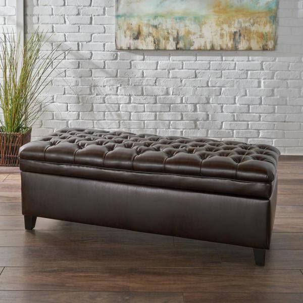 Tufted Brown PU Leather Storage Bench V485