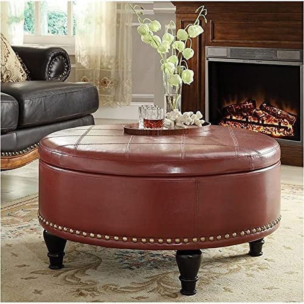 Crimson Red Leather Storage Ottoman B3844