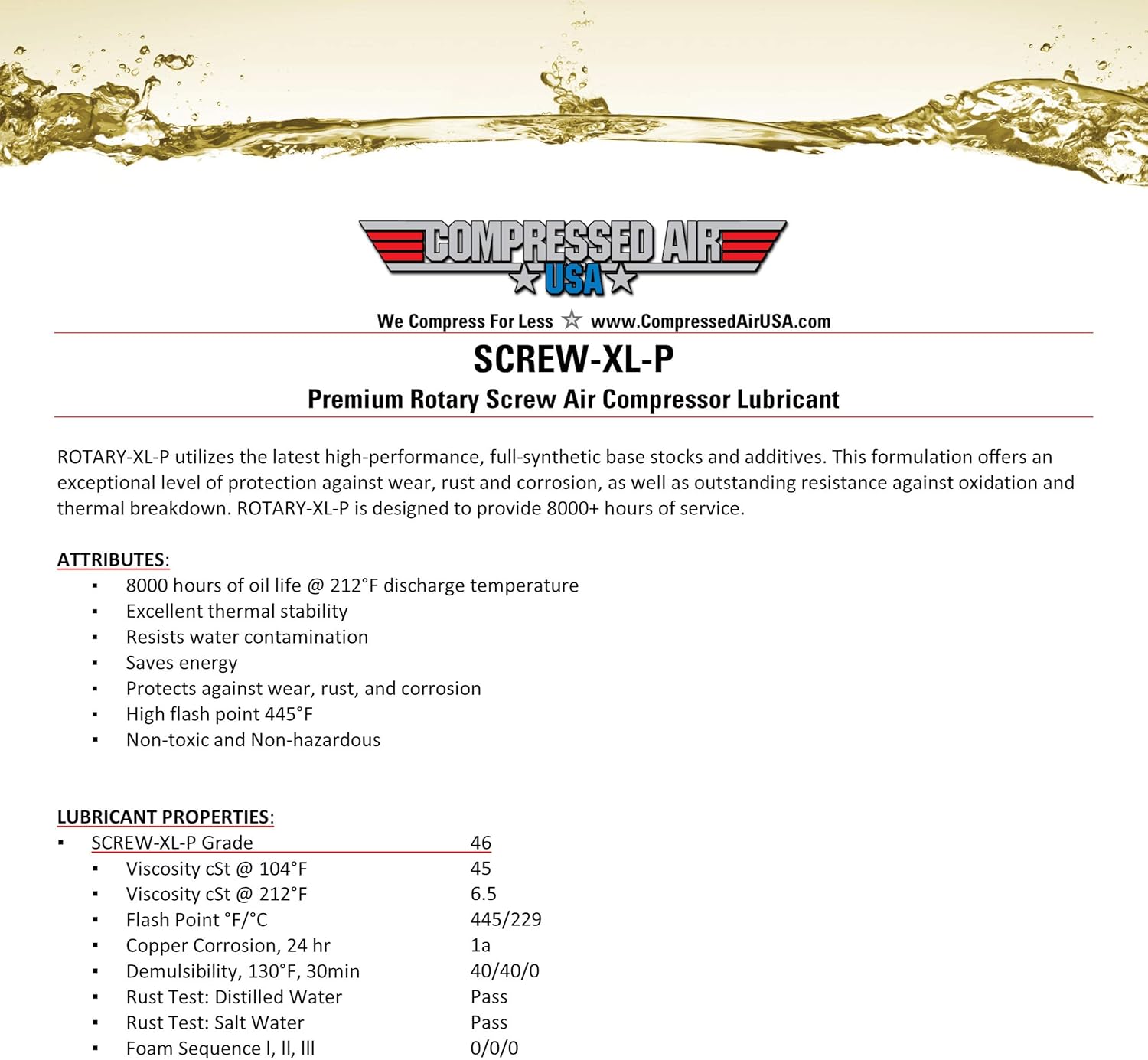 8000 Hour Rotary Screw Air Compressor Lubricating Oil (1 Gallon) W165