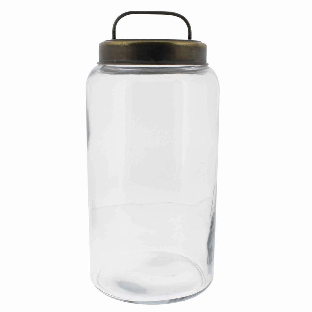 Cylindrical Glass Cannister with Metal Lid, Clear and Antique Gold O83174