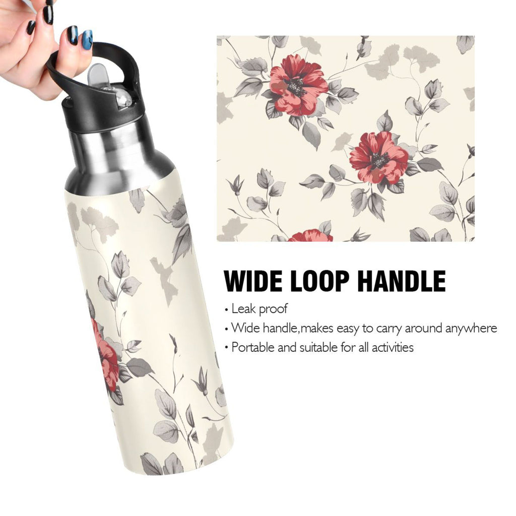 Retro Flowers Insulated Stainless Steel Water Bottle with Straw Lid 20 oz N67311