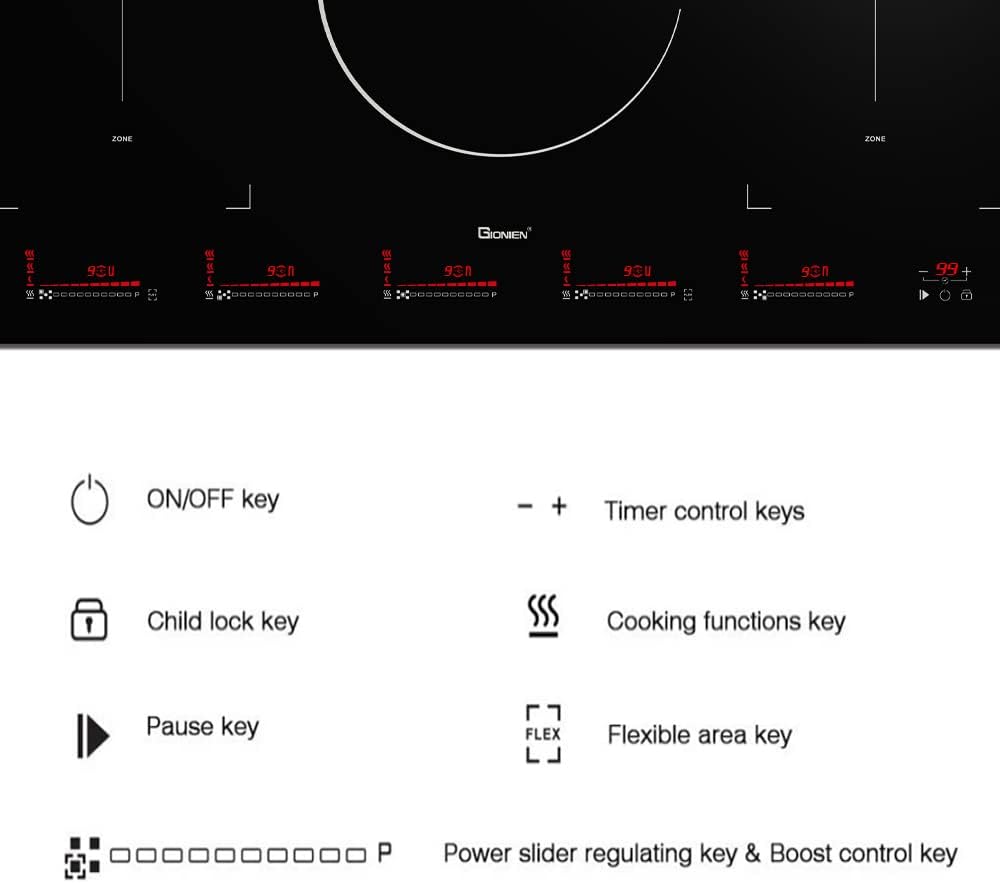 Induction Cooktop 36 inch Built-in 5 Boost Burners Electric Stove 9000W 220V~240V L1040