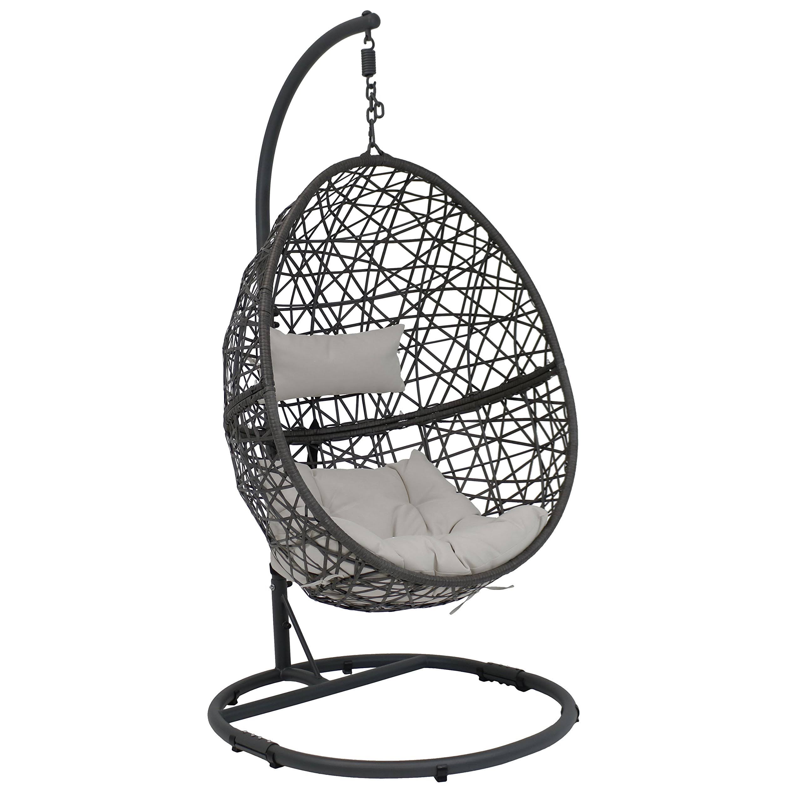 Gray Hanging Egg Chair with Stand - Resin Wicker L986