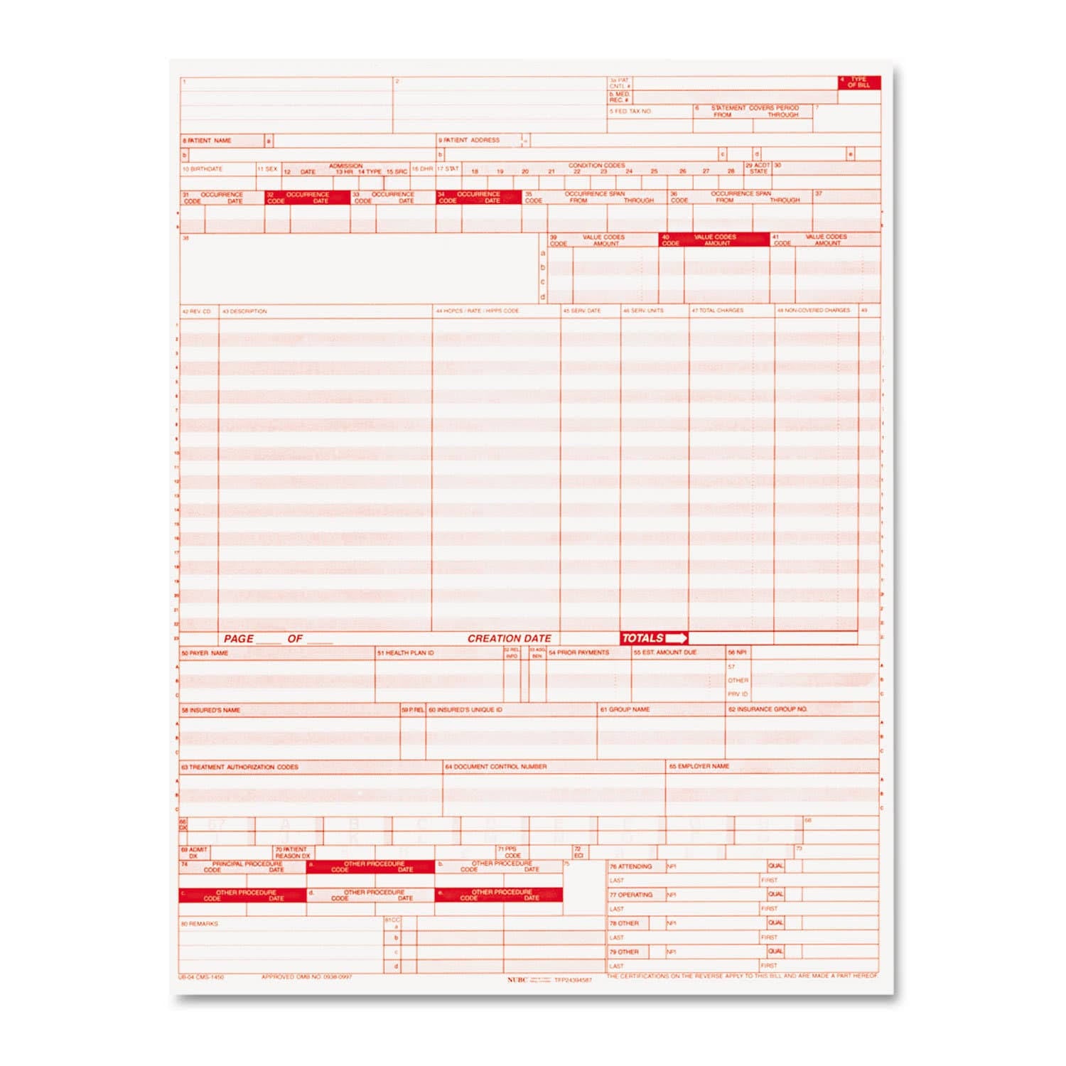 UB04 Claim Forms 8 1/2 x 11 2500 Forms J87964
