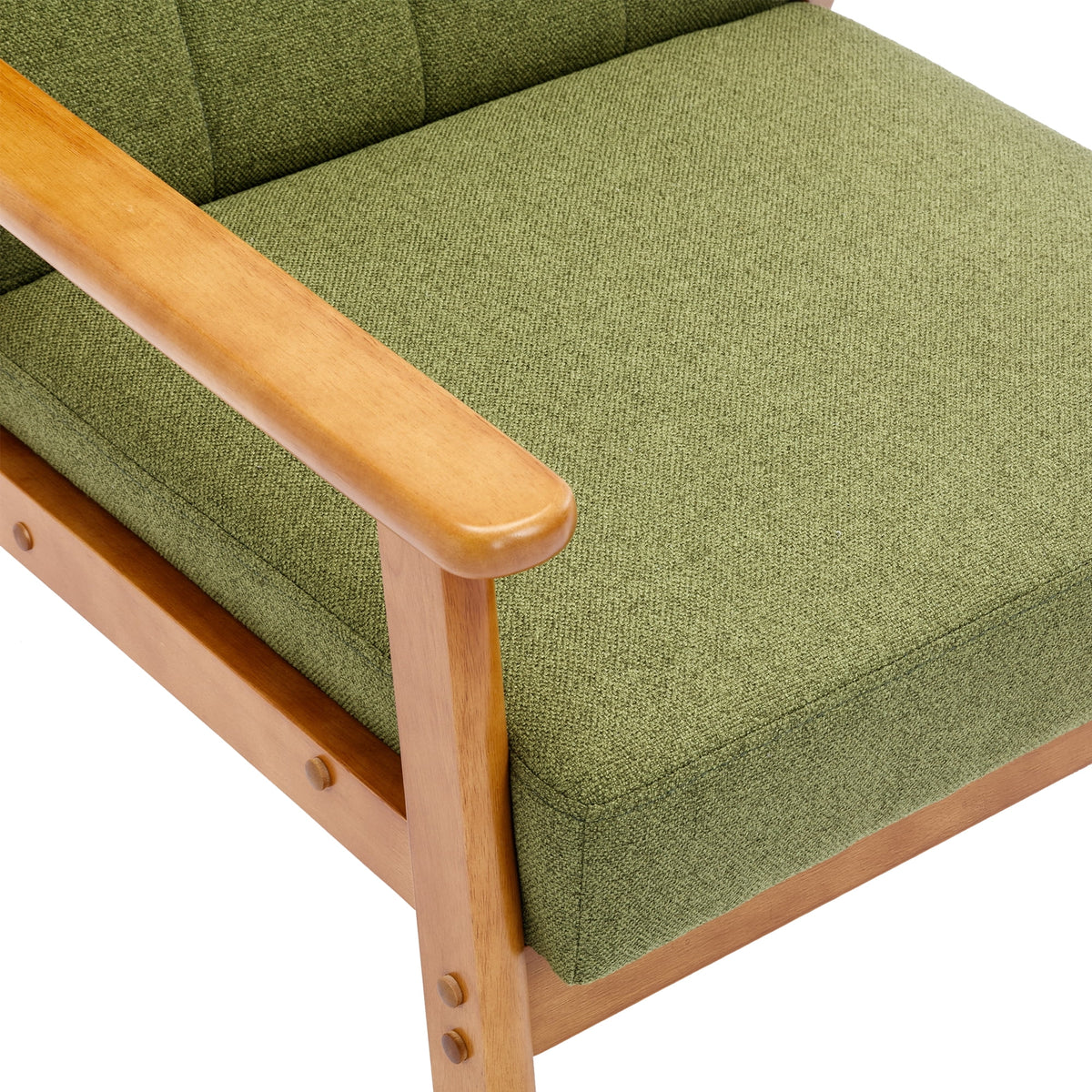 Green Mid-Century Modern Accent Chair with Solid Wood Armrest and Feet N746640