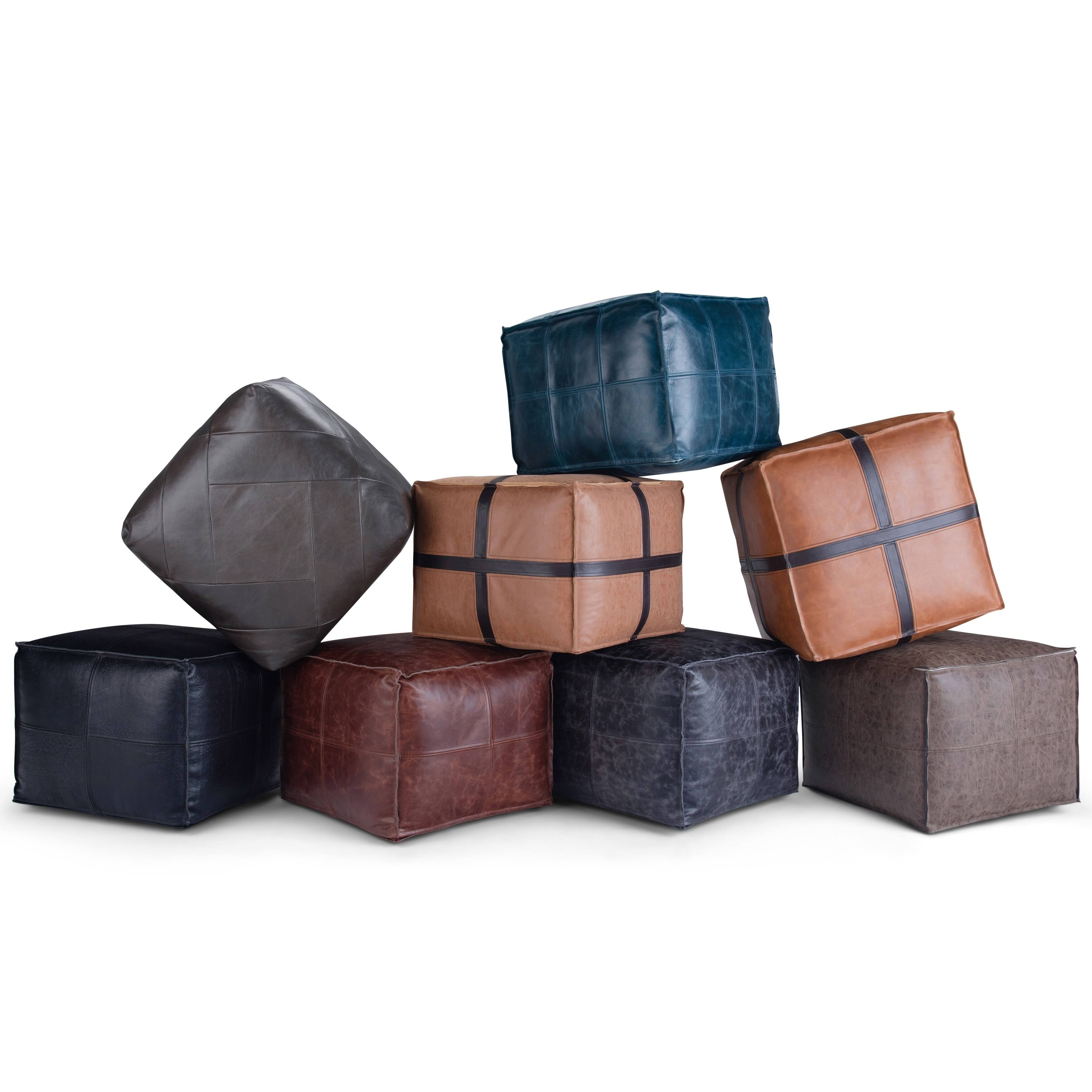 Dark Brown Leather Square Pouf N8565