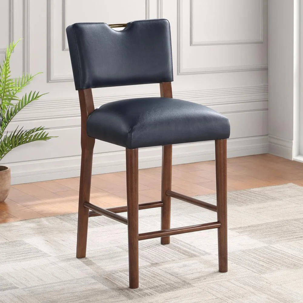 Blue Faux Leather Wood Counter Stool F713417