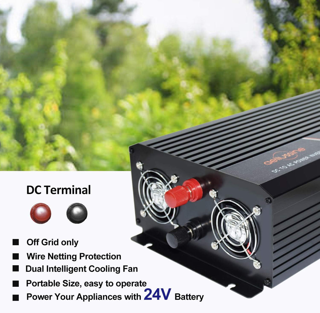 1500 Watt Pure Sine Wave Power Inverter 24V DC to AC 110V 120V with LCD Display and Remote Switch K266