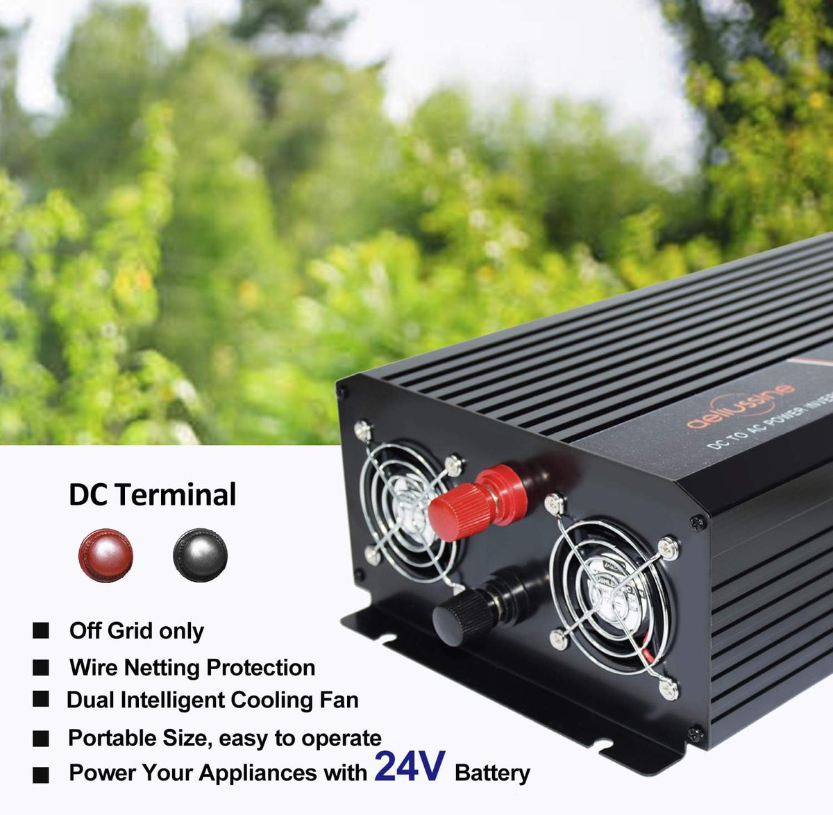 1500 Watt Pure Sine Wave Power Inverter 24V DC to AC 110V 120V with LCD Display and Remote Switch K266