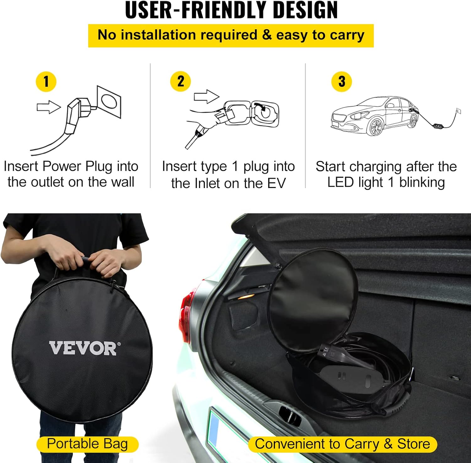 Portable Level 2 EV Charger with 25 ft Charging Cable F101515