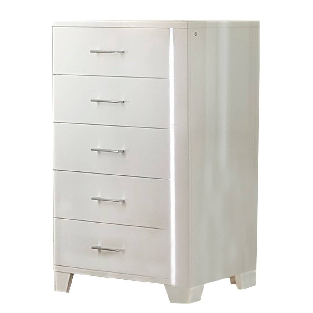 White 5 Drawer Chest with LED Light Strip and Tapered Legs O84392
