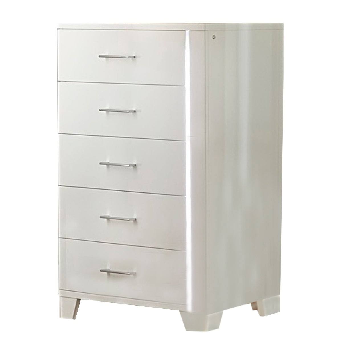 White 5 Drawer Chest with LED Light Strip and Tapered Legs O84392