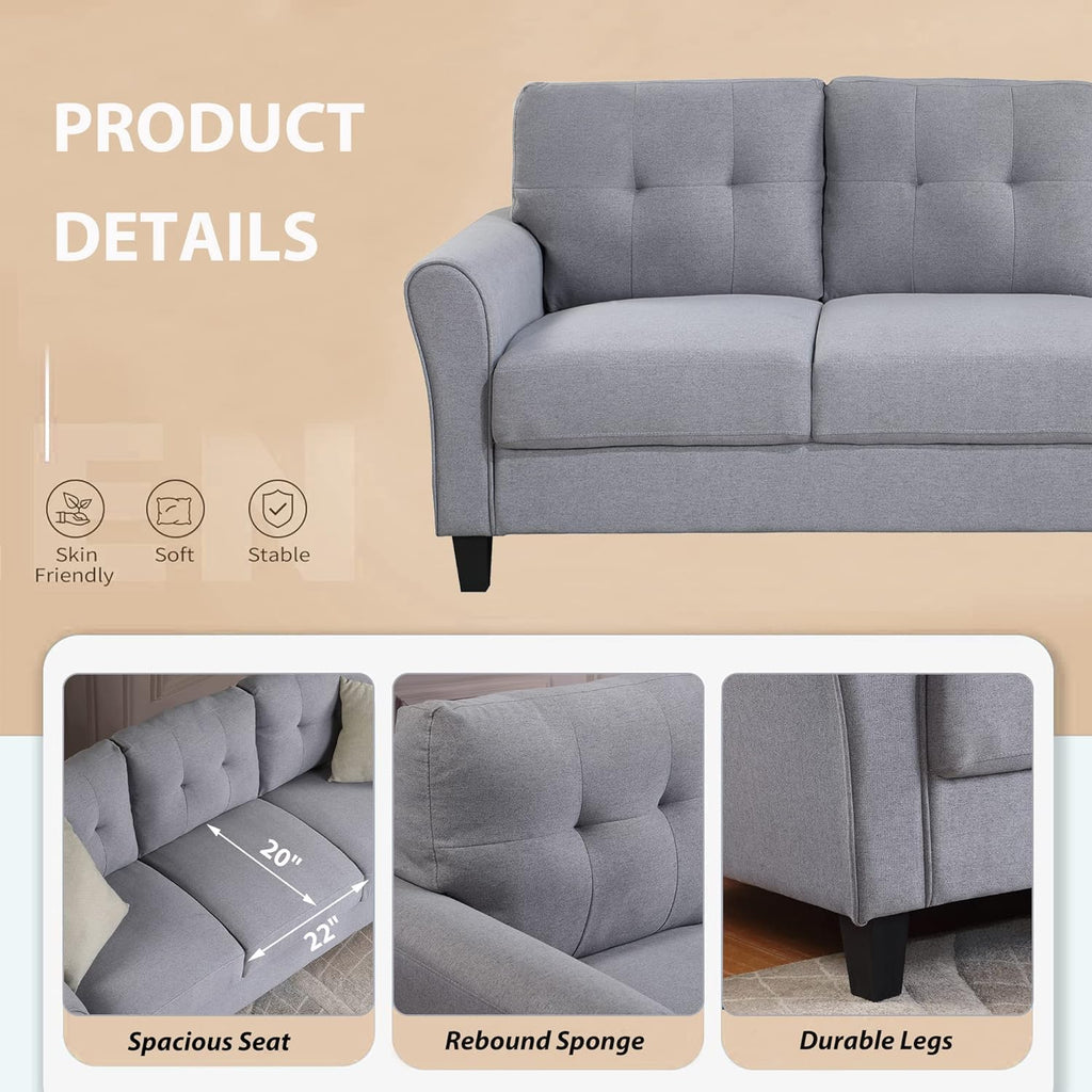 Light Grey-Blue 3-Seat Upholstered Sectional Sofa Set Y77396