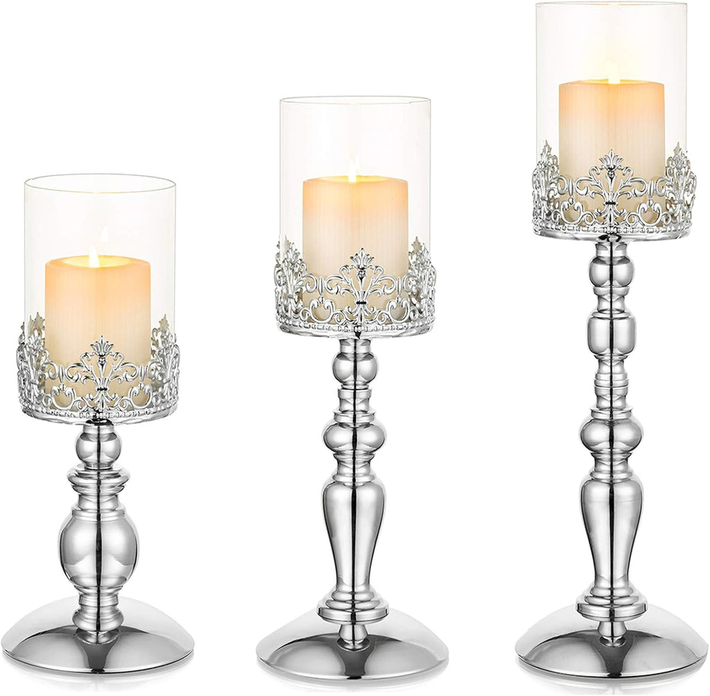 Gold Hurricane Candle Holders with Glass, Set of 2 P907612