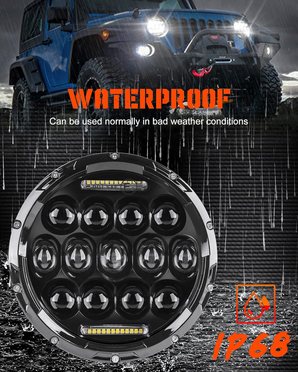 7 inch LED Headlight Round 2pcs White Amber DRL Hi/lo Beam D999952