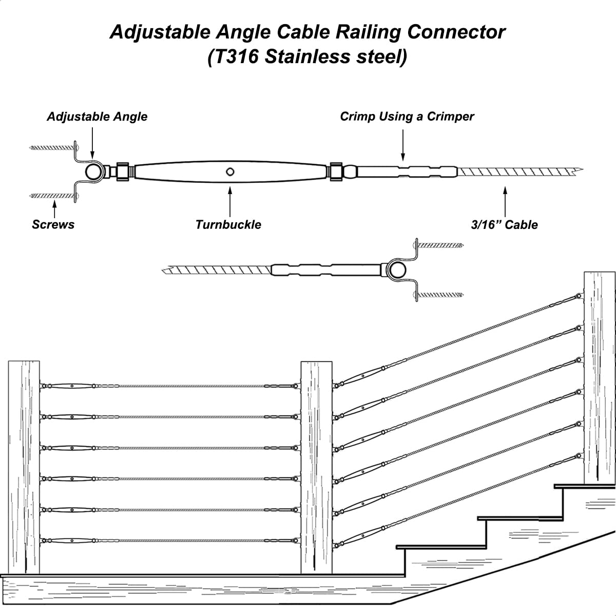 20 Pairs Steel Cable Railing Kit for 3/16 Cable K5422