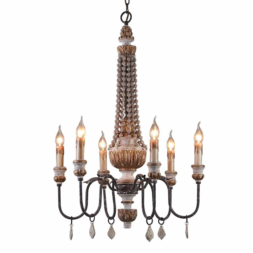 Retro Rustic 6-Light Wood Metal Crystal Chandelier U89907