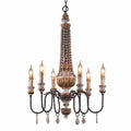 Retro Rustic 6-Light Wood Metal Crystal Chandelier U89907