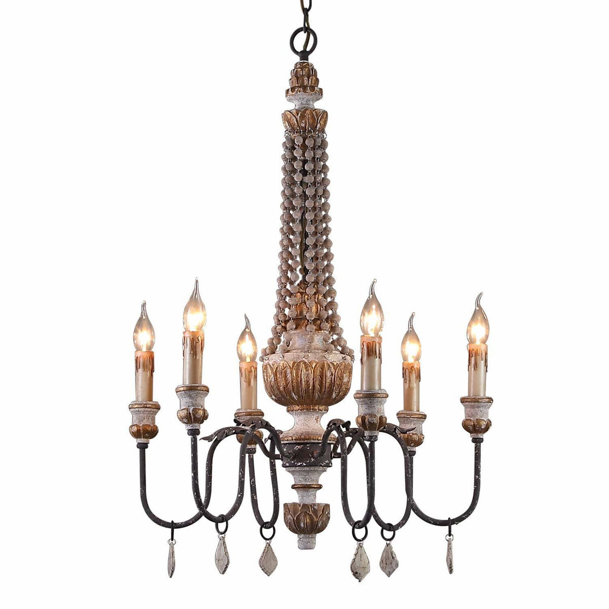 Retro Rustic 6-Light Wood Metal Crystal Chandelier U89907