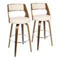 Cream/Walnut Walnut Finish Upholstered Swivel Bar Stool (Set of 2) W2726
