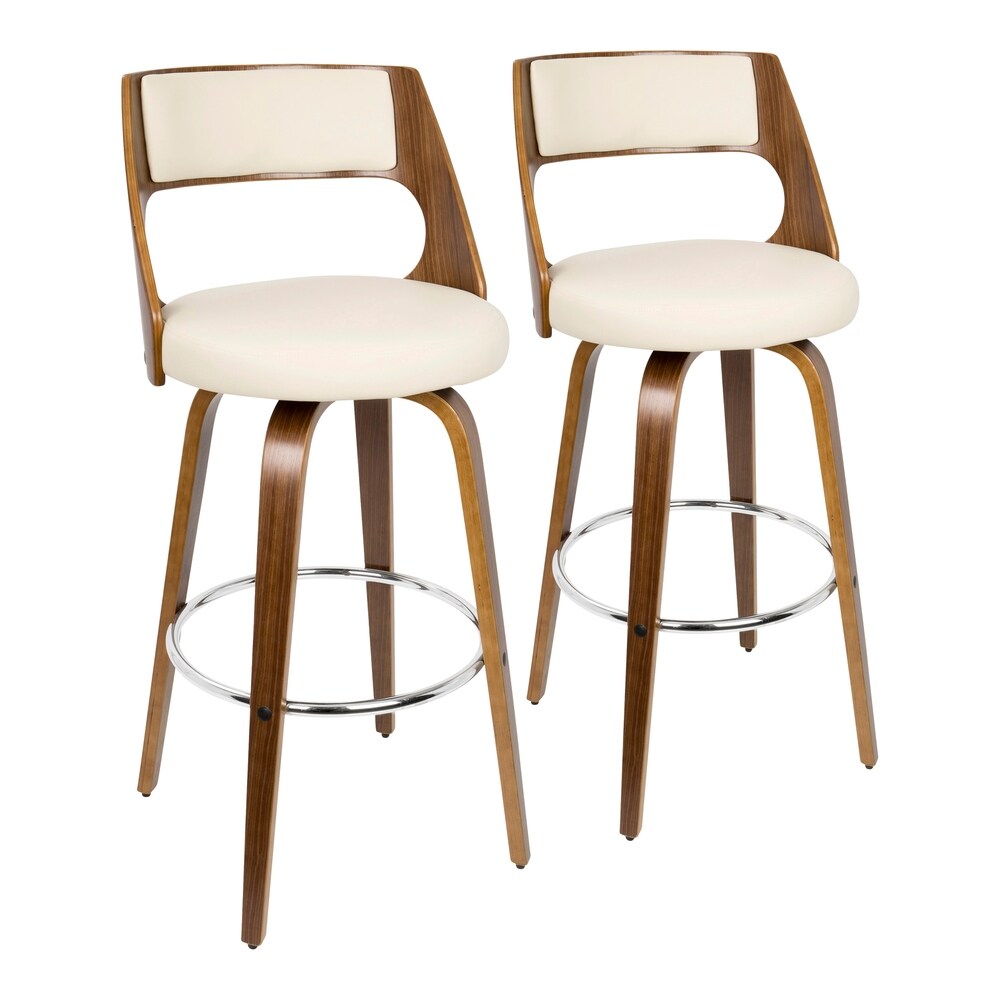 Cream/Walnut Walnut Finish Upholstered Swivel Bar Stool (Set of 2) W2726