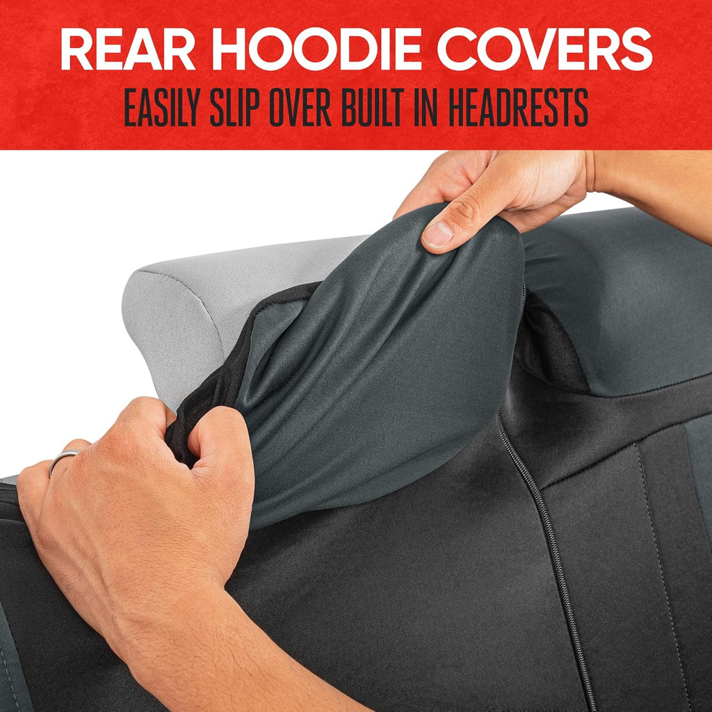 Gray & Black Two-Tone Front Seat Covers with Hooded Split Bench Seat Cover G120845