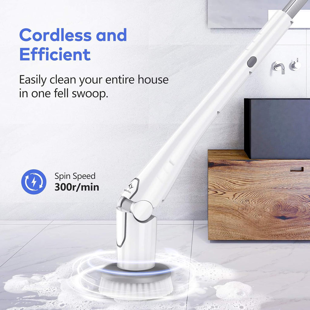 Electric Spin Scrubber with 4 Replaceable Rotating Brush Heads, Adjustable Extension Handle G9994
