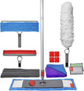 Wet Flat Floor Mop, Rubber Brush, Microfiber Duster, Window Cleaner with Squeegee, 2 Microfiber Cloths, 2 Dish Sponges, Pack of 2 E658180