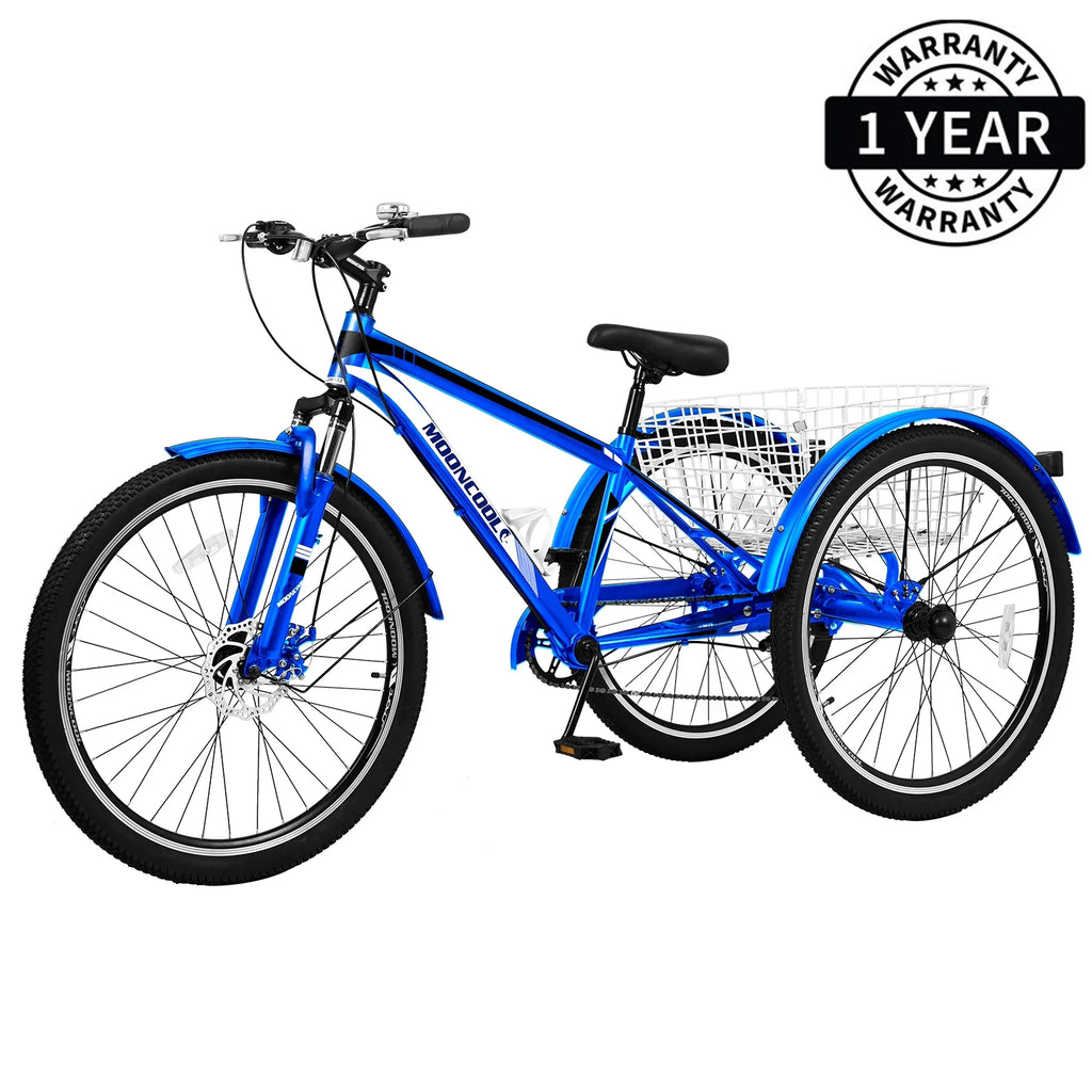 Adult Mountain Tricycle, 7 Speed Three Wheel Bike, 24/26/27.5 inch, 420 lbs Y89923