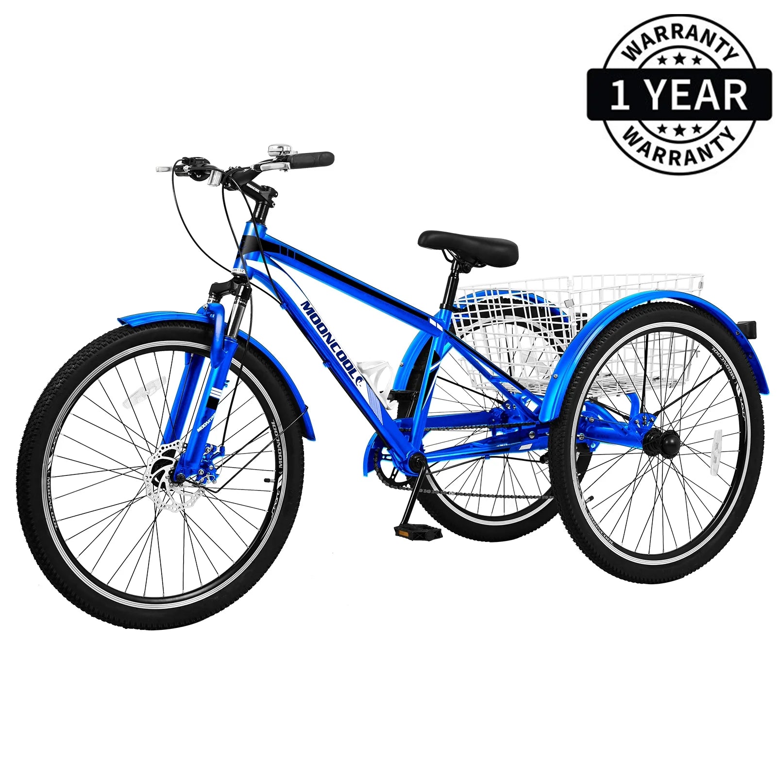 Adult Mountain Tricycle, 7 Speed Three Wheel Bike, 24/26/27.5 inch, 420 lbs Y89923