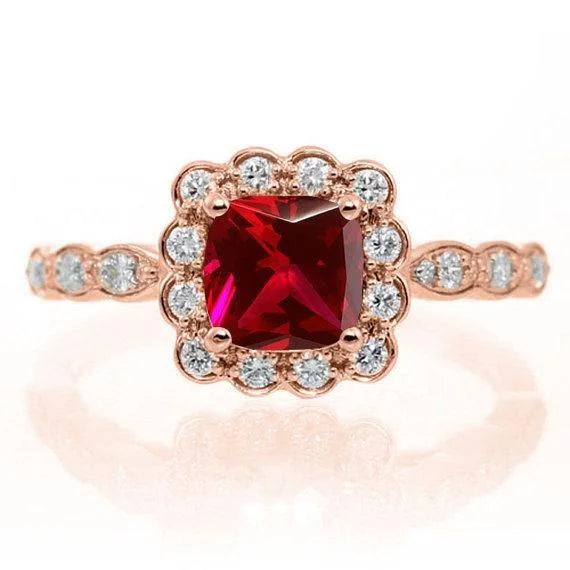 Emerald Cut Ruby And Moissanite Engagement Ring Set In 10K Rose Gold S4809