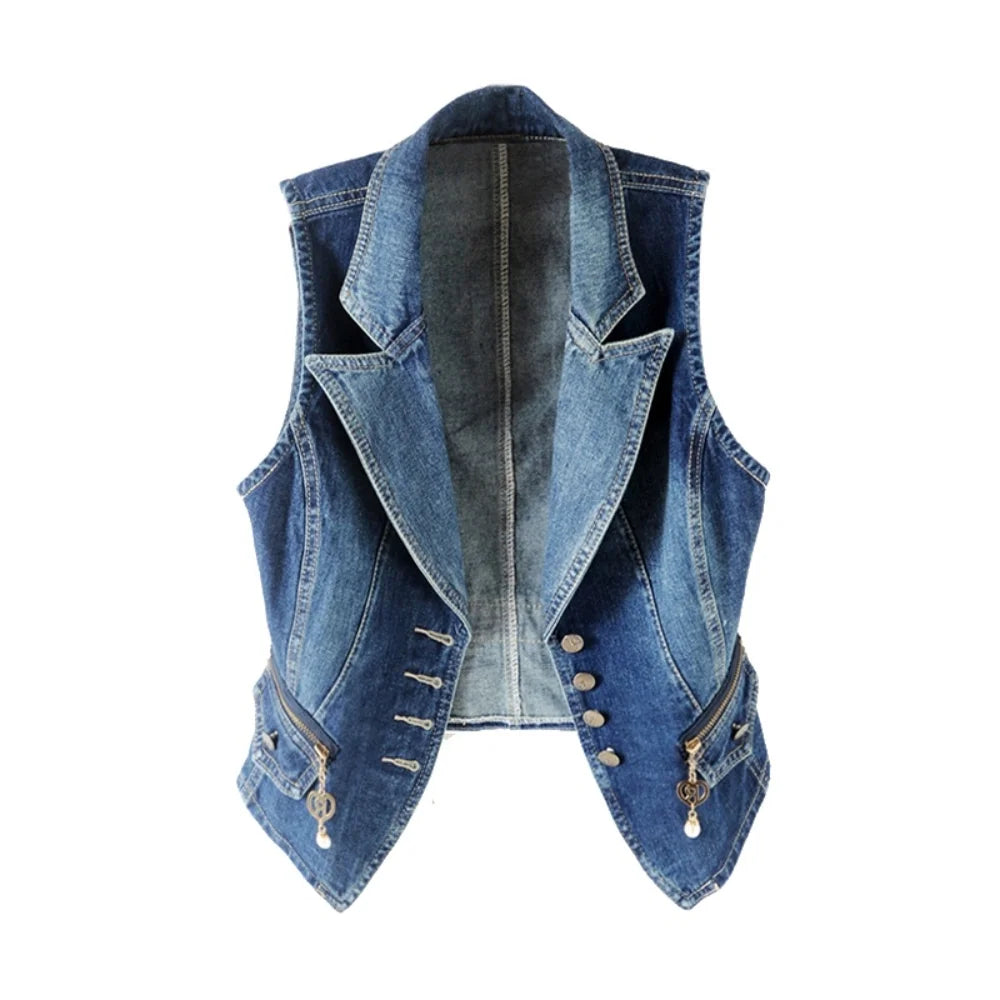 Washed Blue Denim Vest Waistcoat Jacket N10117