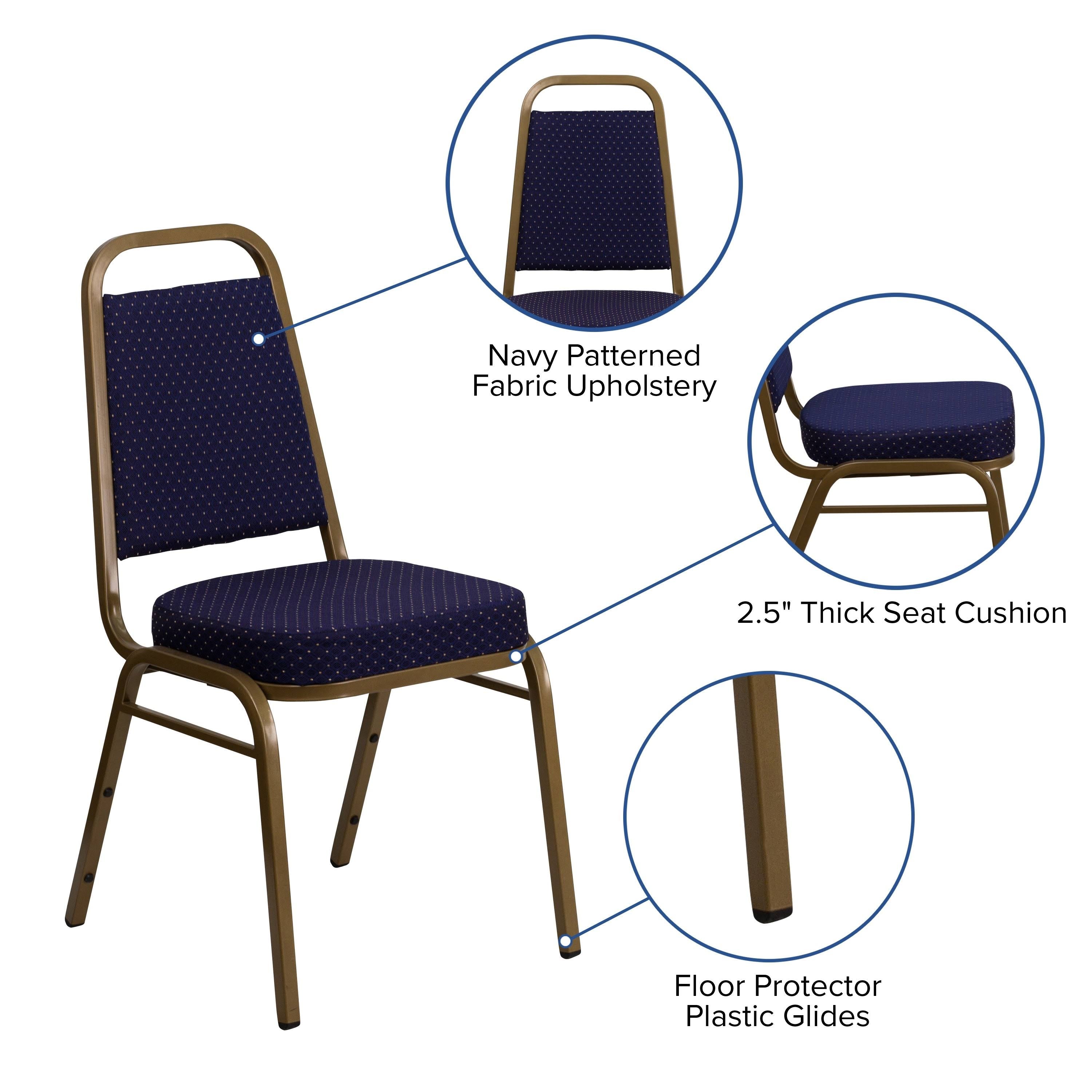 Stacking Banquet Chair with 2.5 inch Thick Seat Navy Patterned Fabric/Gold Frame I930