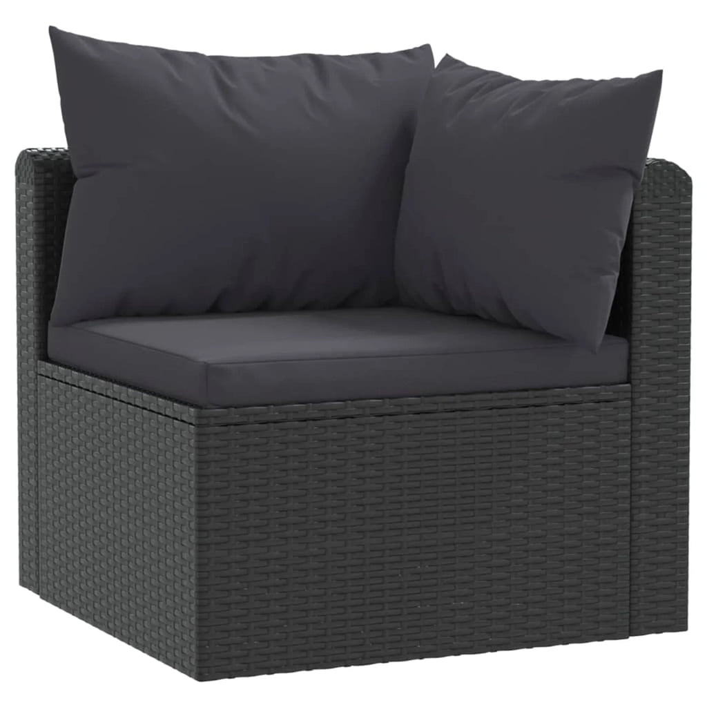 Black Poly Rattan 3 Piece Patio Sofa Set with Cushions V892
