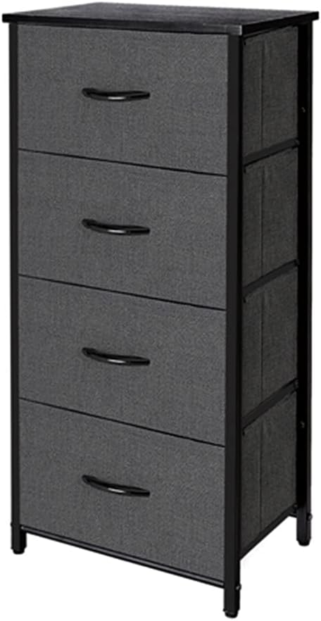 4 Drawers Organizer Unit, Foldable, Vertical Dresser Storage Tower, Dark Grey Q67837