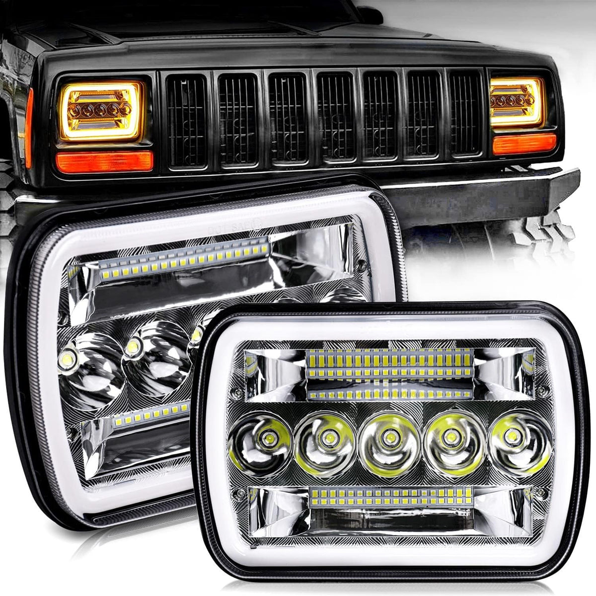 Amber 5x7 inch Sealed Beam LED Headlight Pack of 2 M1085