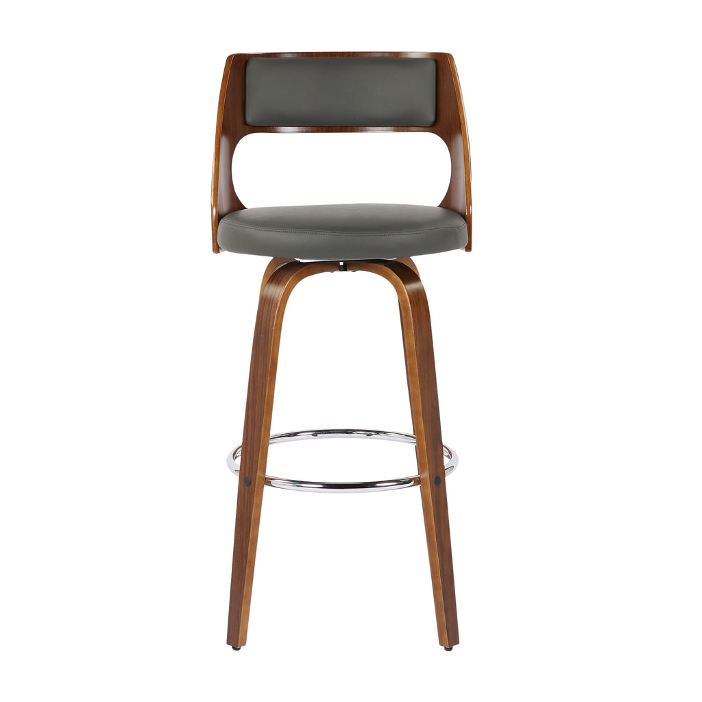Cream/Walnut Walnut Finish Upholstered Swivel Bar Stool (Set of 2) W2726