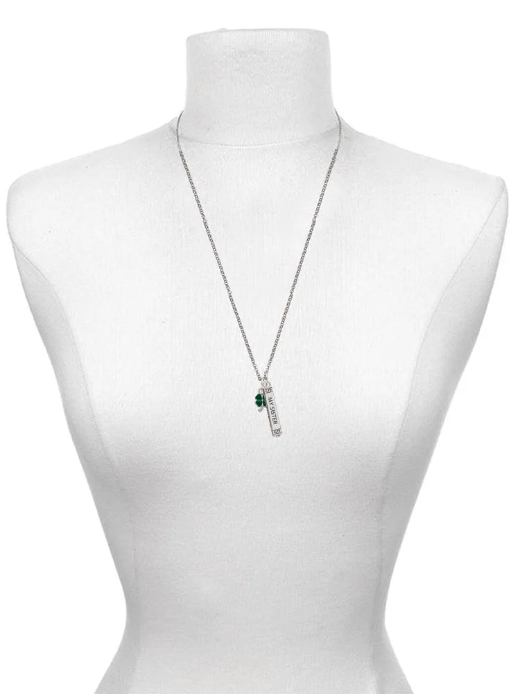 Silvertone Four Leaf Clover Bar Charm Necklace, 23" Z216493
