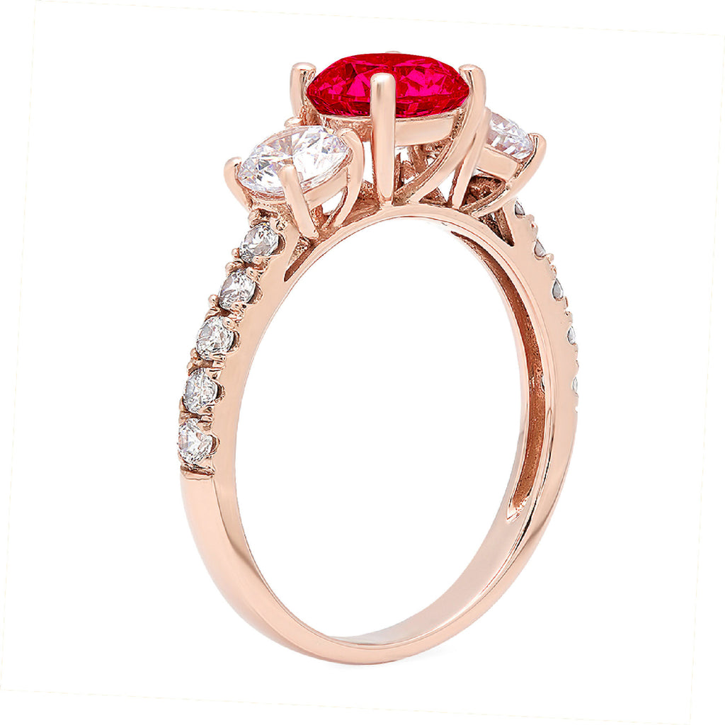 2.02ct Round Cut Red Simulated Ruby 14k Rose Gold 3 Stone Ring Size 10.5 J286