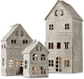 Candle Lanterns, Set of 3, Metal, Weathered White and Rustic Grey V895