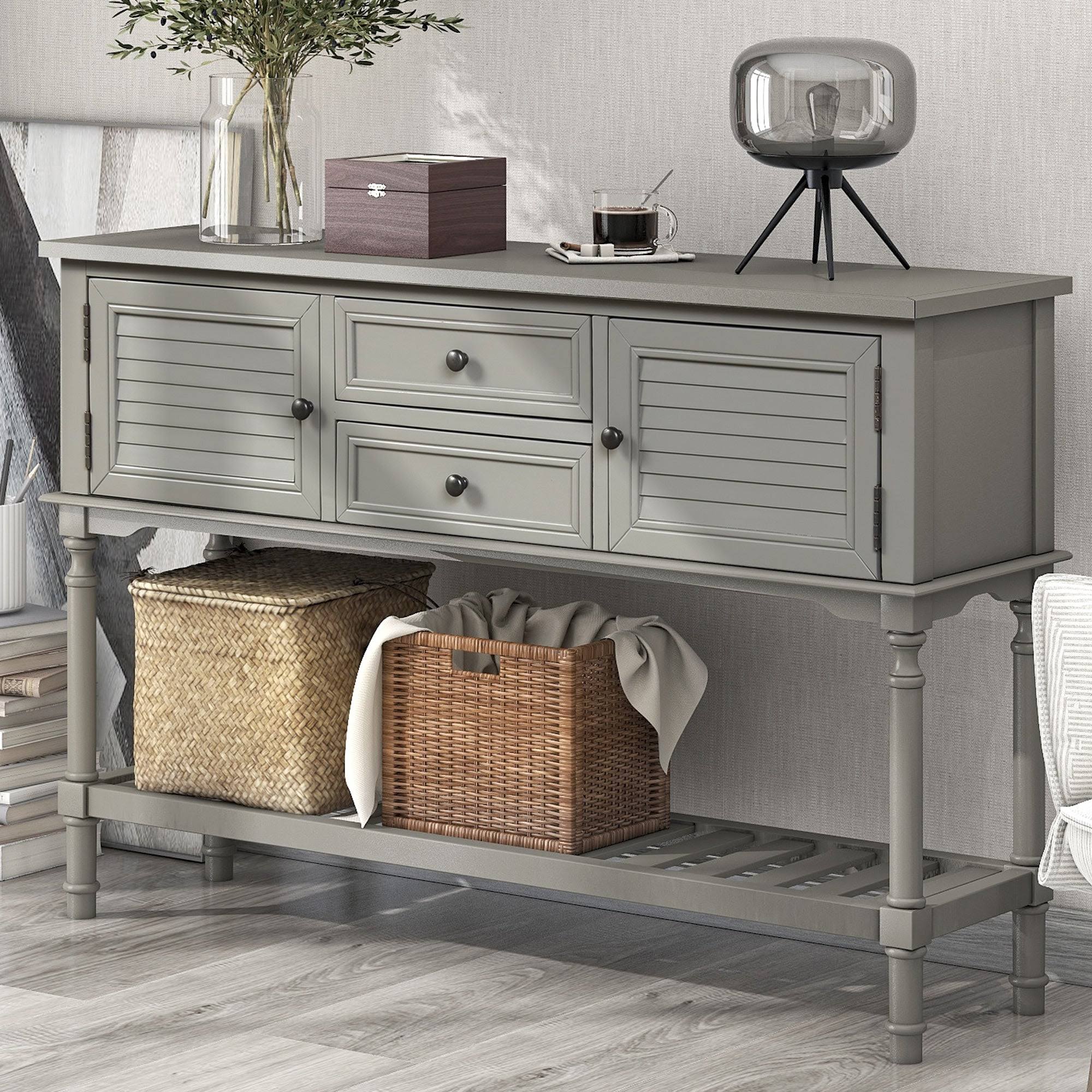 Greige Console Table with 2 Drawers and 2 Cabinets O802865