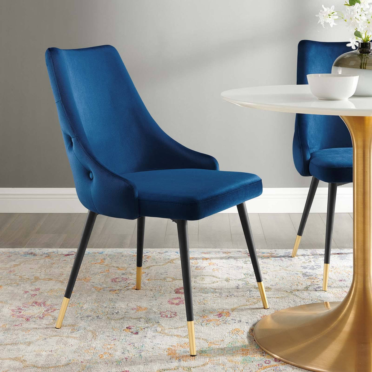 Navy Tufted Velvet Dining Side Chair V42238