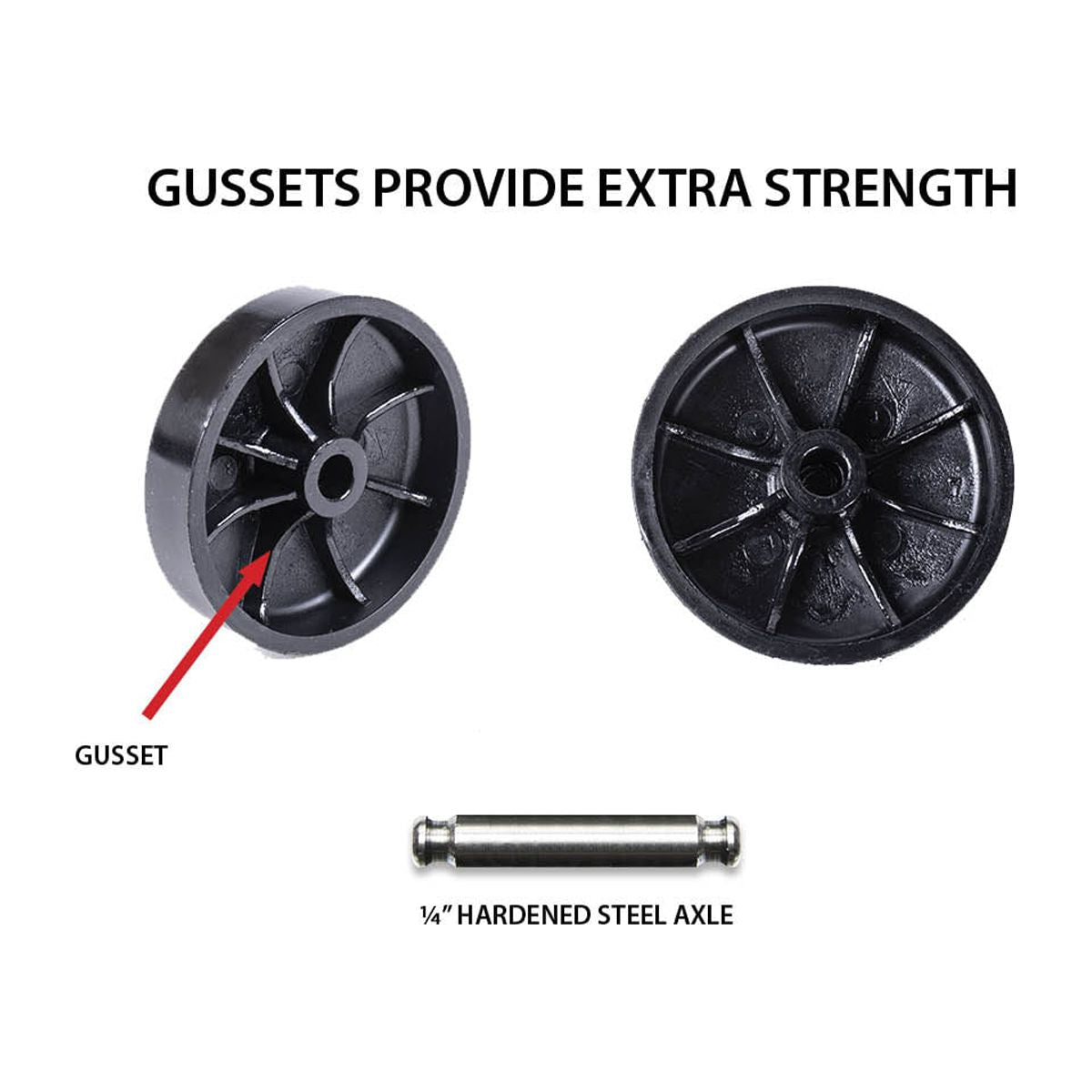 2" Round Metal Double Star Caster Inserts, 5/16-18 x 1" Threaded Stem, 2" Swivel Hooded Twin Casters, Durable Nylon, 2 With Brakes and 2 Without Brakes V273529