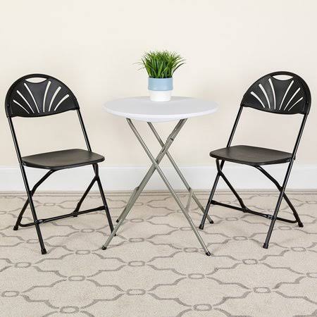 Black 2 Pack Plastic Fan Back Folding Chair 650 lb Capacity R27638