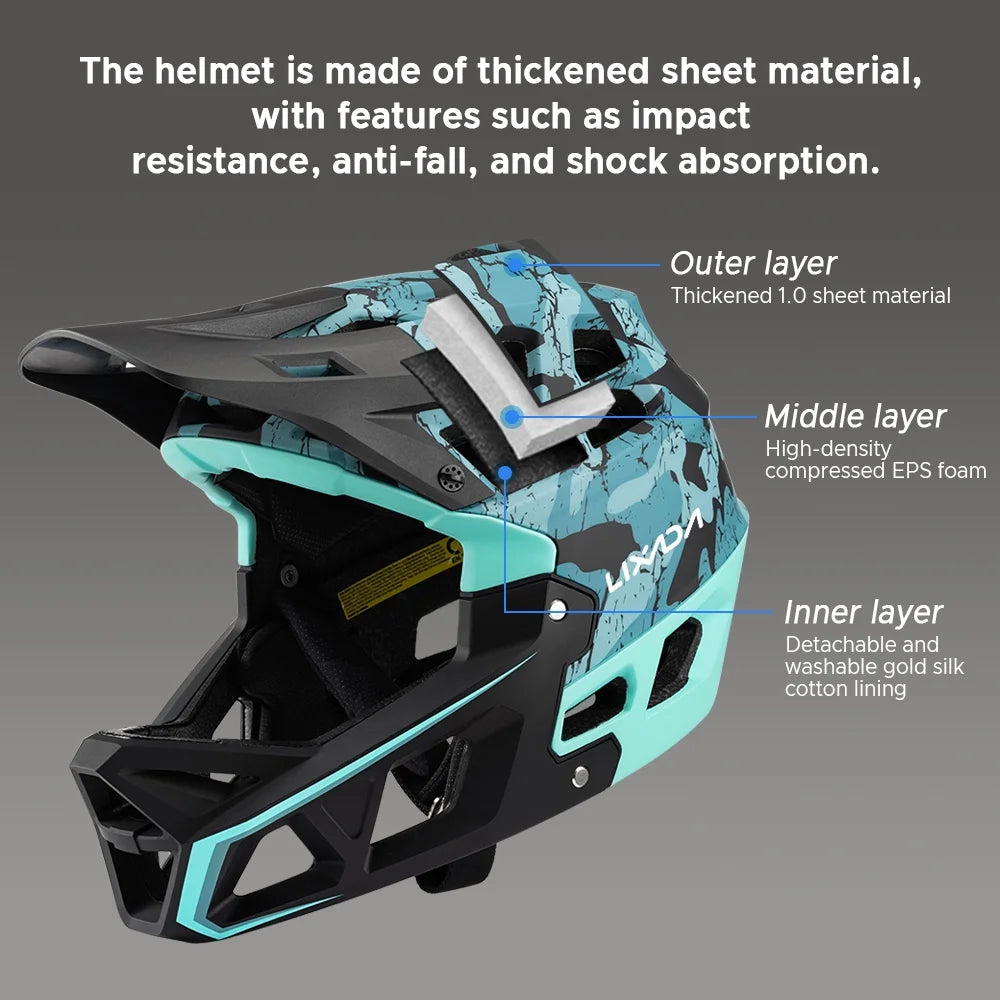Full Face MTB Helmet with Visor, 59 61cm Head Circumference Q103932