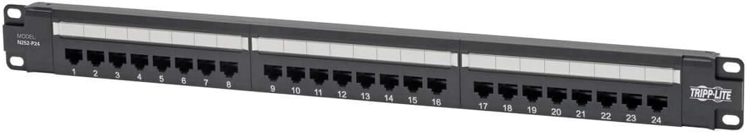 Cat6 24-Port PoE+ Patch Panel, RJ45 Ethernet, 1U Rackmount, Black I593