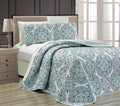 King/California King 3pc Reversible Oversized Bedspread Set Navy Blue White Teal Aqua Taupe E422295