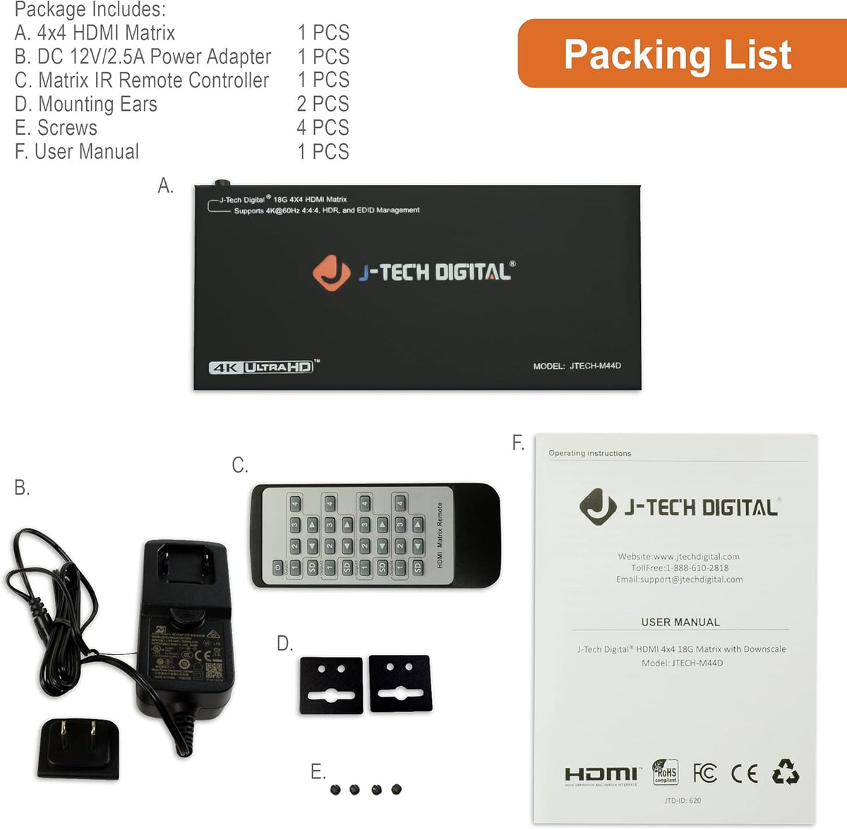 4x4 HDMI Matrix Switch with Downscaler D65771